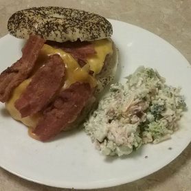 BBQ Bacon Cheeseburgers with Tasty Tama's Homemade Broccoli Salad